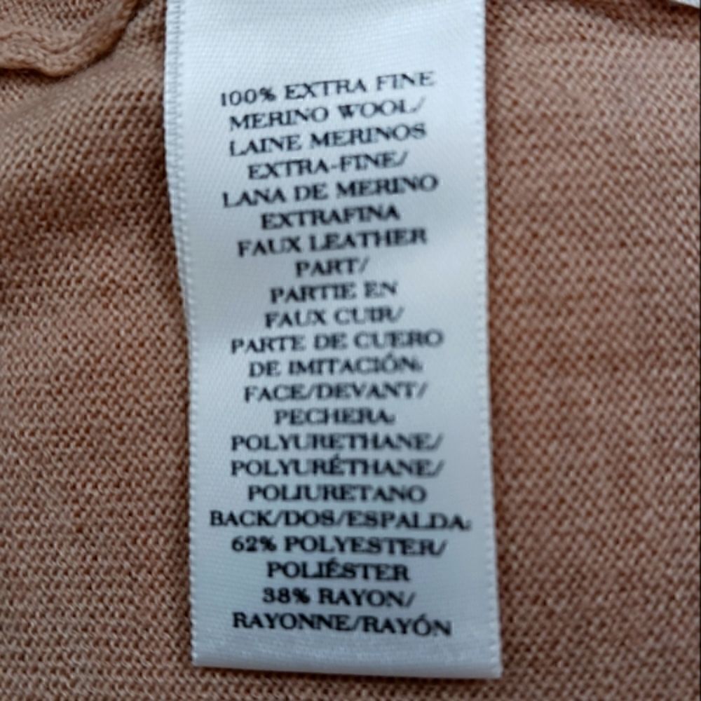 Ann Taylor Merino Wool Sweater with Faux Leather Black Trim in  Camel - Picture 10 of 11